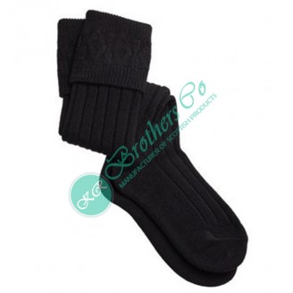 Men Black Wool Blend Kilt Hose Socks